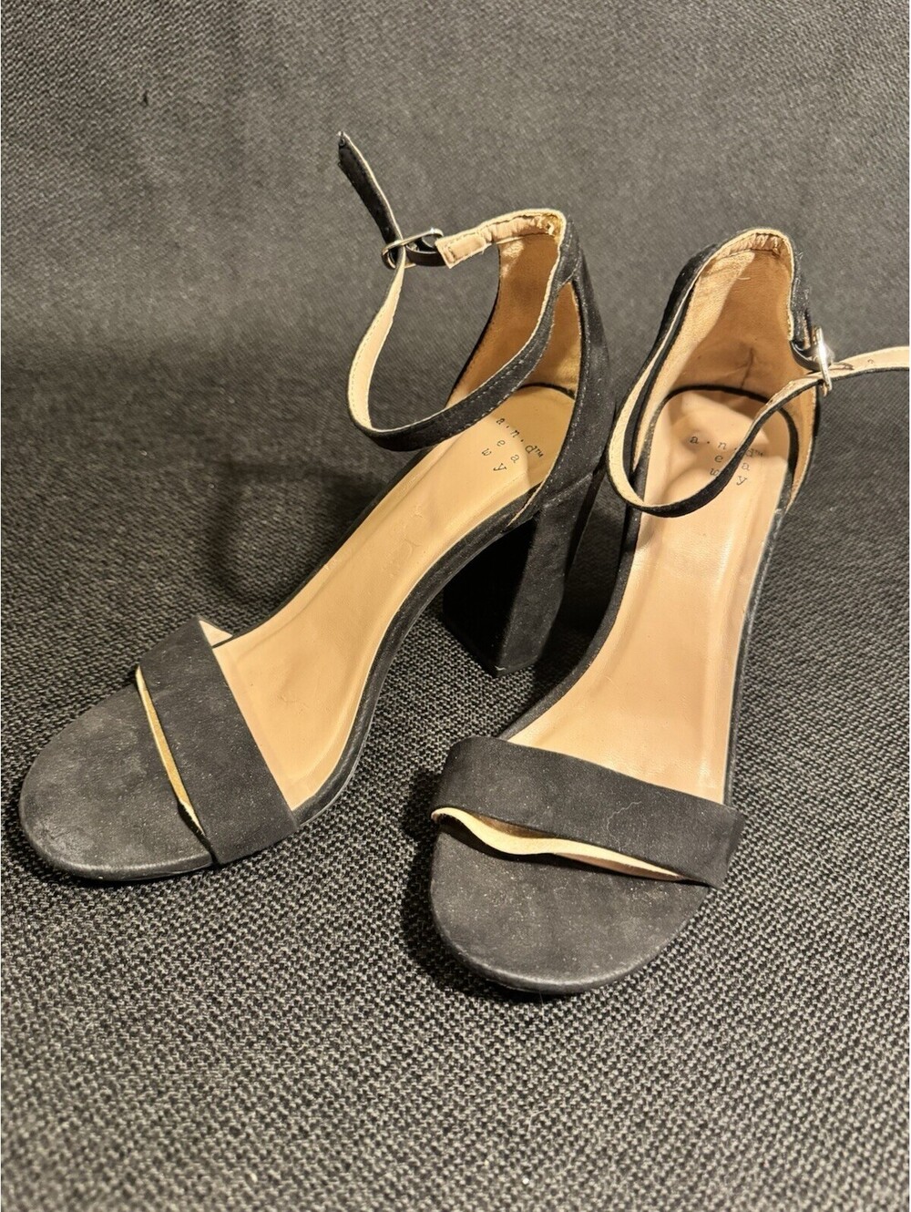 A New Day Target Womens 7.5 Black Faux Suede Block Heel Ankle Strap Sandals